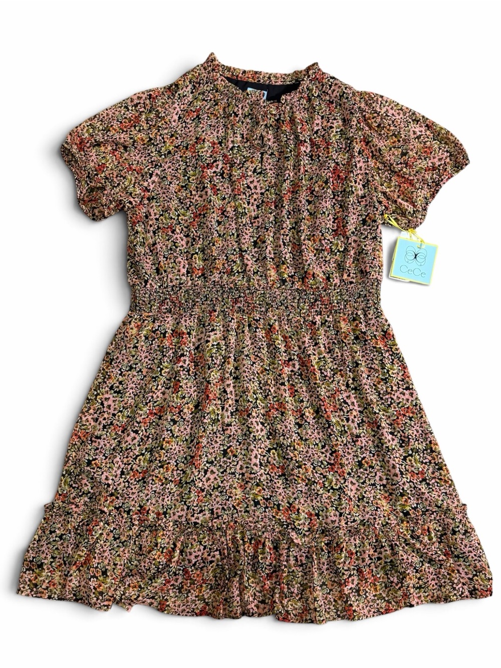 NWT CeCe Floral Smocked Waist Ruffle Mini Dress Size 2XL